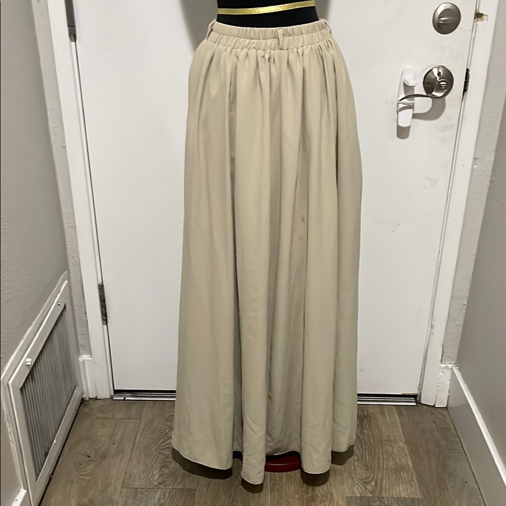 Cream Pleated A-Line Maxi Skirt for Casual Resort Wear